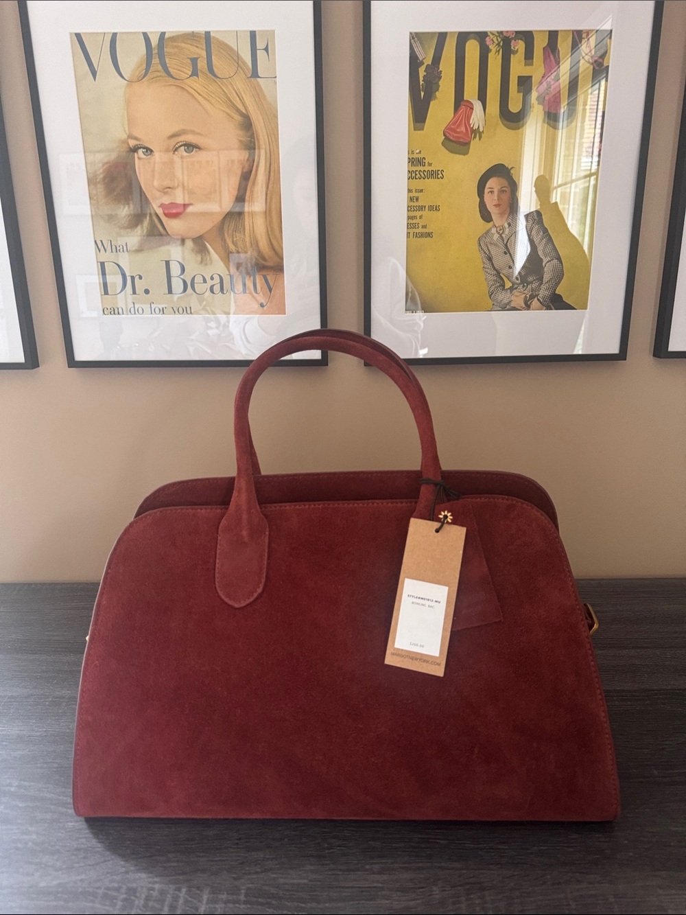 Classic Suede Satchel Handbag in Deep Burgundy - Women Bags